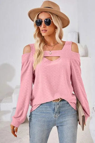 Cutout Square Neck Cold Shoulder T-Shirt Women's T-Shirts - Tophatter Daily Deals
